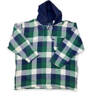 Vtg 90s Hooded Flannel Shirt Plaid L Surf Baja Grunge Surfer Skater Sierra Pac
